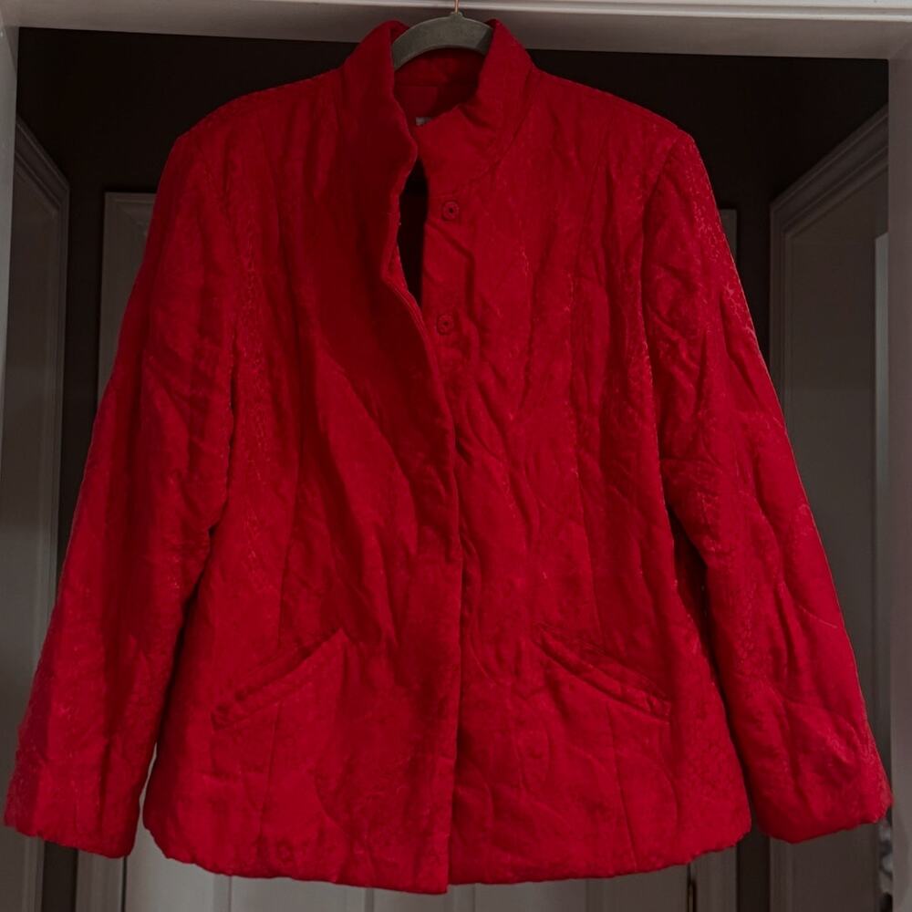 J. JILL Red Quilted Women's Jacket - Silk & Rayon -L-Petite